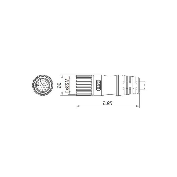 M23 19Pin、母头直型、单端预铸PVC非柔性电缆、灰色护套、68CB31-XXX